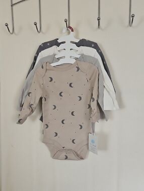 Cloud Island Baby Long-Sleeve Moon Print One-Piece - Beige